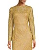 Color:Gold - Image 3 - Lace Illusion Neck Long Sleeve Keyhole Back Gown