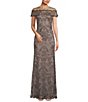 Color:Dark Pearl - Image 1 - Lace Illusion Off-the-Shoulder Cap Sleeve Gown
