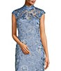Color:Slate - Image 3 - Floral Lace Print Cap Sleeve Mock Neck Mermaid Gown