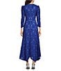 Color:Mystic Blue - Image 2 - Lace V Neckline Long Sleeve Hanky Hem Dress