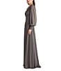 Tadashi Shoji Long Sleeve Chiffon Sequin A Line Gown, Color:Mist Grey - Image 3