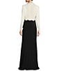 Color:Ivory/Black - Image 2 - Long Sleeve Lace Bodice Crepe Skirt Gown