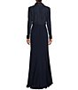 Color:Navy - Image 2 - Long Sleeve Lace Bodice Crepe Skirt Gown