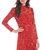 Color:Ruby Red - Image 3 - Long Sleeve Mock Neck Handkerchief Hem Lace Midi Dress