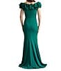 Tadashi Shoji Off the Shoulder 3D Rosette Pleated Bodice Crepe Aline Gown, Color:Emerald - Image 2