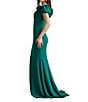 Tadashi Shoji Off the Shoulder 3D Rosette Pleated Bodice Crepe Aline Gown, Color:Emerald - Image 3