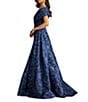 Tadashi Shoji Off-The-Shoulder Drape Front Floral Jacquard A-Line Gown, Color:Midnight - Image 3