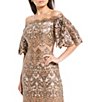 Color:Copper - Image 3 - Off-the-Shoulder Short Flutter Sleeve Sequin Lace Scalloped Hem Gown