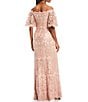 Color:Antique Pink - Image 2 - Off-the-Shoulder Short Flutter Sleeve Sequin Lace Scalloped Hem Gown