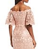 Color:Antique Pink - Image 4 - Off-the-Shoulder Short Flutter Sleeve Sequin Lace Scalloped Hem Gown