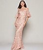 Color:Antique Pink - Image 5 - Off-the-Shoulder Short Flutter Sleeve Sequin Lace Scalloped Hem Gown