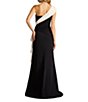 Tadashi Shoji One Shoulder Contrast Drape Front Crepe Sheath Gown, Color:Black/Ivory - Image 2