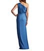 Tadashi Shoji One Shoulder Ruffle Front Crepe Column Gown, Color:Cadet Blue - Image 2