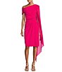 Color:Blossom - Image 1 - One Shoulder Side Drape Pleated Sheath Dress