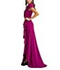 Tadashi Shoji Pleated Portrait Collar Ruffle Front Crepe Sheath Gown, Color:Magenta - Image 2