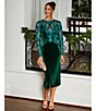 Color:Emerald - Image 5 - Sequined Lace Bodice Crepe Sheath Boat Neck Long Sleeve Dress