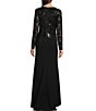 Color:Black - Image 2 - Sequin Lace Boat Neck Long Sleeve Gown