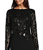 Color:Black - Image 3 - Sequin Lace Boat Neck Long Sleeve Gown