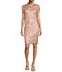 Color:Antique Pink - Image 1 - Sequin Lace Short Sleeve Sheath Dress
