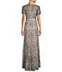 Color:Duchess Grey - Image 2 - Sheer Puffed Short Sleeve Lace Gown