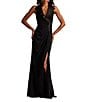 Tadashi Shoji Sleeveless Tuxedo Crepe Gown, Color:Black - Image 1