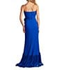 Tadashi Shoji Strapless Pleated Bodice Cascading Ruffle Crepe Sheath Gown, Color:Mystic Blue - Image 2
