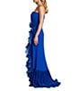 Tadashi Shoji Strapless Pleated Bodice Cascading Ruffle Crepe Sheath Gown, Color:Mystic Blue - Image 3