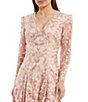 Color:Antique Pink - Image 3 - V-Neck Long Sleeve Lace Asymmetrical Hem Midi Dress