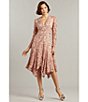 Color:Antique Pink - Image 5 - V-Neck Long Sleeve Lace Asymmetrical Hem Midi Dress