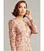 Color:Antique Pink - Image 6 - V-Neck Long Sleeve Lace Asymmetrical Hem Midi Dress