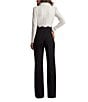 Tadashi Shoji V-Neck Long SLeeve Lace Bodice Crepe Tuxedo Jumpsuit, Color:Ivory/Black - Image 2