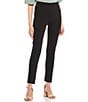 Color:Black - Image 1 - High-Waisted Flat-Front Pull-On Suiting Skinny Pants