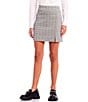 Color:Black/White - Image 1 - Mid Rise Plaid Slit-Front Pencil Skirt