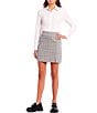Color:Black/White - Image 3 - Mid Rise Plaid Slit-Front Pencil Skirt