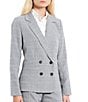 Color:Grey - Image 1 - Notch Collar Long Sleeve Plaid Blazer Jacket