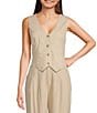Takara Sleeveless Linen-Blend Coordinating Vest, Color:Natural - Image 1
