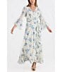 Talisman Carly Bluebell Woven Floral Print V-Neck 3/4 Bell Sleeve Wrap Maxi Dress, Color:Bluebell - Image 3