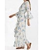 Talisman Carly Bluebell Woven Floral Print V-Neck 3/4 Bell Sleeve Wrap Maxi Dress, Color:Bluebell - Image 4