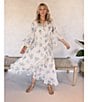Talisman Carly Bluebell Woven Floral Print V-Neck 3/4 Bell Sleeve Wrap Maxi Dress, Color:Bluebell - Image 6