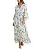 Talisman Carly Bluebell Woven Floral Print V-Neck 3/4 Bell Sleeve Wrap Maxi Dress, Color:Bluebell - Image 1