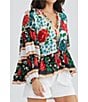 Color:Toledo - Image 3 - Cha Cha Printed V-Neck Long Volume Sleeve Tiered Body Top
