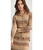 Talisman Essence Wool Blend Ombre Knit Round Neck Long Sleeve Button Closure Coordinating Top, Color:Caramel Ombre - Image 7