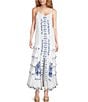 Color:White W Navy - Image 1 - Floral Embroidered Ruffle Detail V-Neck Sleeveless Sadira Maxi Dress