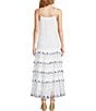Color:White W Navy - Image 2 - Floral Embroidered Ruffle Detail V-Neck Sleeveless Sadira Maxi Dress