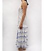 Color:White W Navy - Image 3 - Floral Embroidered Ruffle Detail V-Neck Sleeveless Sadira Maxi Dress