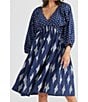 Color:Navy Embroidery - Image 1 - Gaia V-Neck 3/4 Raglan Sleeve Embroidered Dress