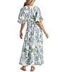 Talisman Ibiza Floral Print Linen Blend V-Neck Short Sleeve Maxi Dress, Color:Ibiza Blue - Image 2