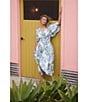 Talisman Ibiza Floral Print Linen Blend V-Neck Short Sleeve Maxi Dress, Color:Ibiza Blue - Image 4