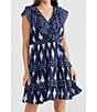 Color:Navy Embroidery - Image 1 - Kiki Embroidered V Neck Ruffle Detail Open Back Dress