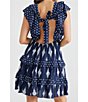 Color:Navy Embroidery - Image 2 - Kiki Embroidered V Neck Ruffle Detail Open Back Dress